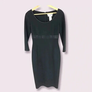 Celine Finition Main Wool Midi long sleeve Sheath dress with satin trim at waist